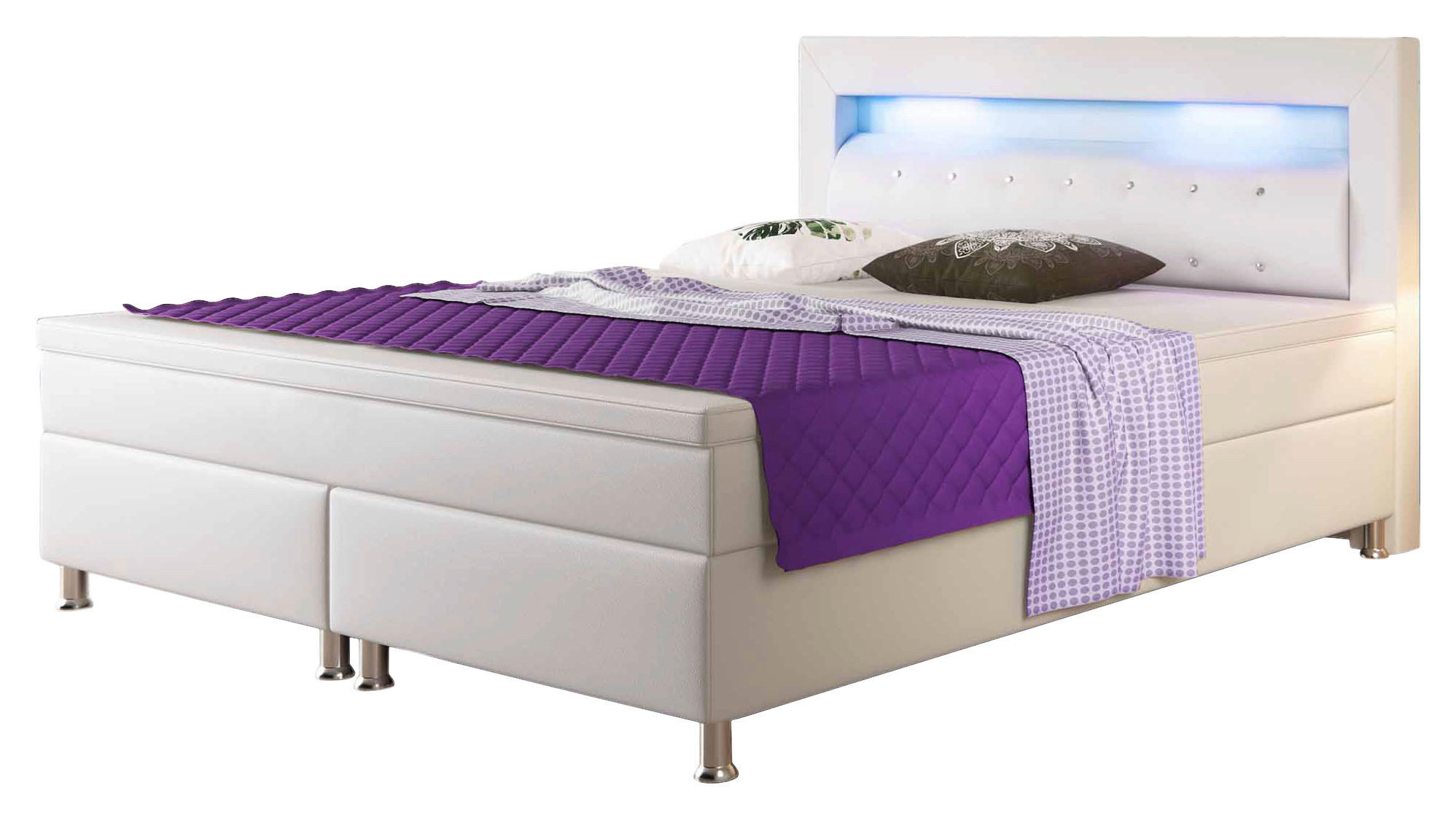 Boxspringbett mit Topper &  in Weiß  - Silberfarben/Weiß, KONVENTIONELL, Leder/Textil (180/115/210cm) - MID.YOU