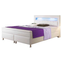 Boxspringbett mit Topper &  in Weiß  - Silberfarben/Weiß, KONVENTIONELL, Leder/Textil (180/115/210cm) - MID.YOU