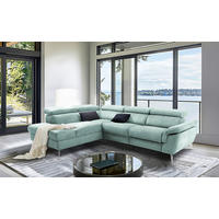 ECKSOFA SONO in Lederlook Hellblau Bettkasten, Armteilverstellung, Kopfteilverstellung  210/265 cm  - Chromfarben/Hellblau, Design, Textil/Metall (210/265cm) - Livetastic