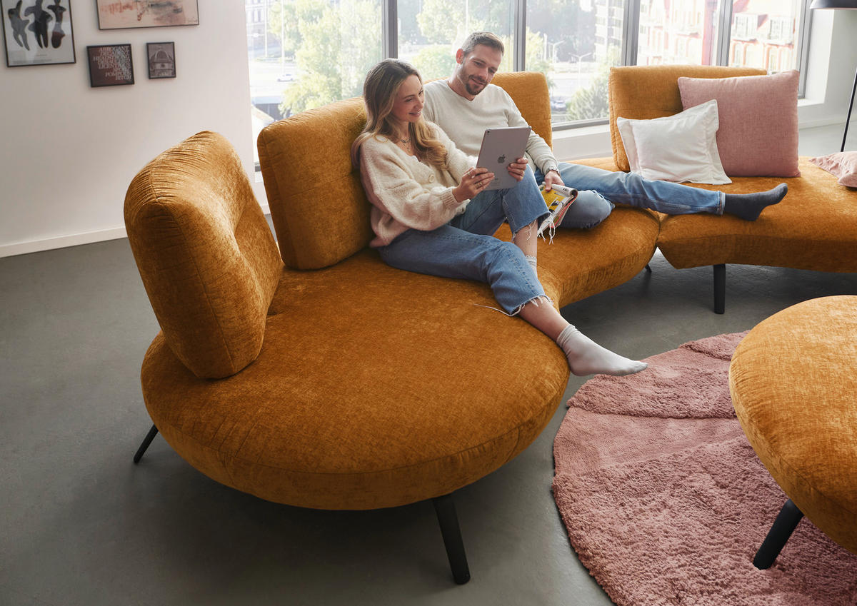 BIGSOFA Flachgewebe Senfgelb  - Senfgelb/Schwarz, Design, Textil/Metall (456/93/138cm) - Moderano