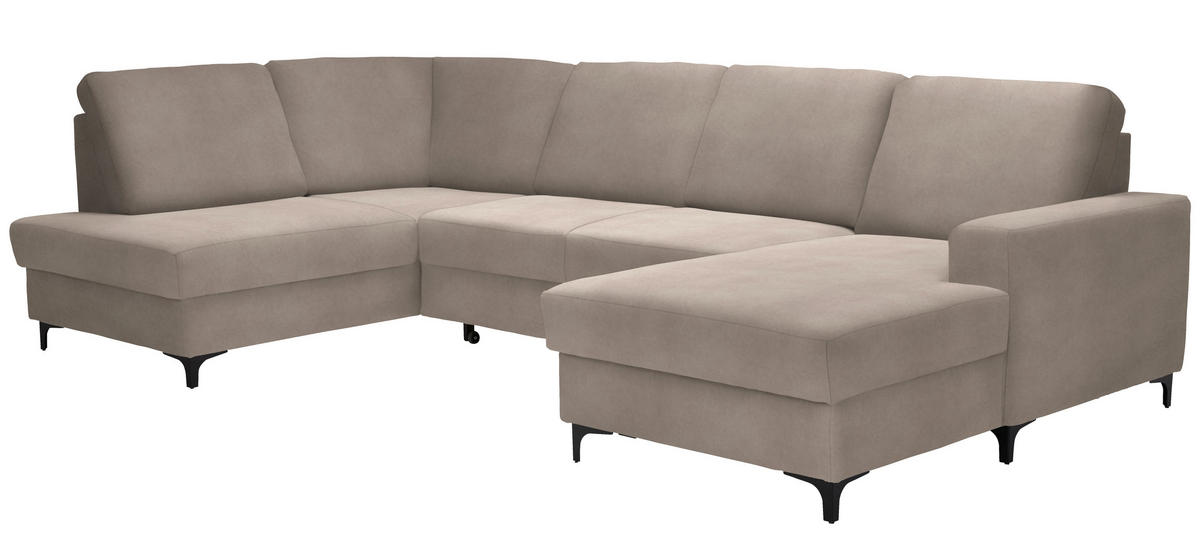 WOHNLANDSCHAFT in Flachgewebe Beige  - Beige/Schwarz, Konventionell, Textil/Metall (185/317/167cm) - Stylife