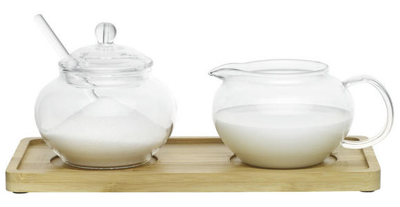 MILCH- UND ZUCKER-SET Holz, Glas - Klar/Braun, Basics, Glas/Holz (22/11/13cm) - Novel