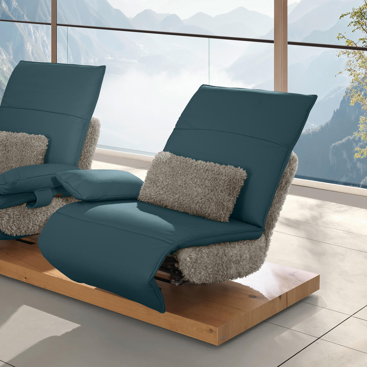 2-SITZER-SOFA  in Hochflor Echtleder Opal, Greige  - Greige/Opal, Design, Leder/Holz (240/65/104cm) - Koinor