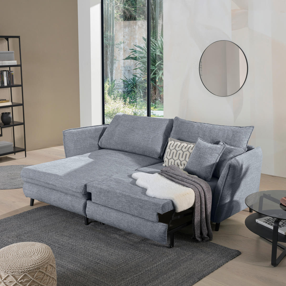 HÖRNSOFFA i struktur blågrå  - blågrå/svart, Design, trä/textil (245/161cm) - Livetastic