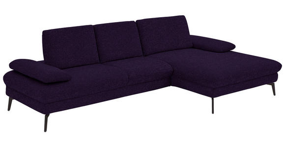 ECKSOFA in Chenille, Mikrofaser Aubergine, Violett 299/157 cm - Violett/Aubergine, Design, Textil/Metall (299/157cm) - Dieter Knoll