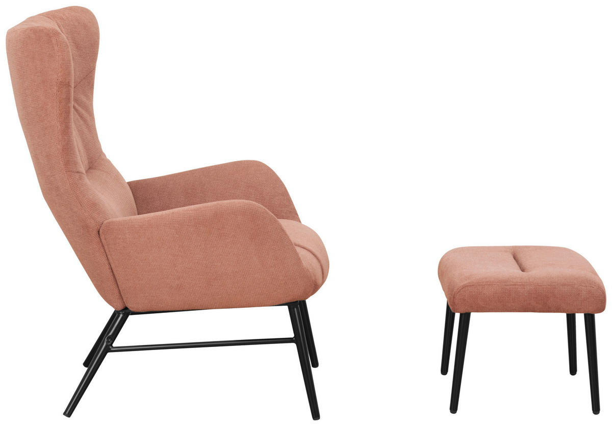 RELAXSESSELSET Samt    - Schwarz/Altrosa, Design, Textil/Metall (84/73/100cm) - Livetastic