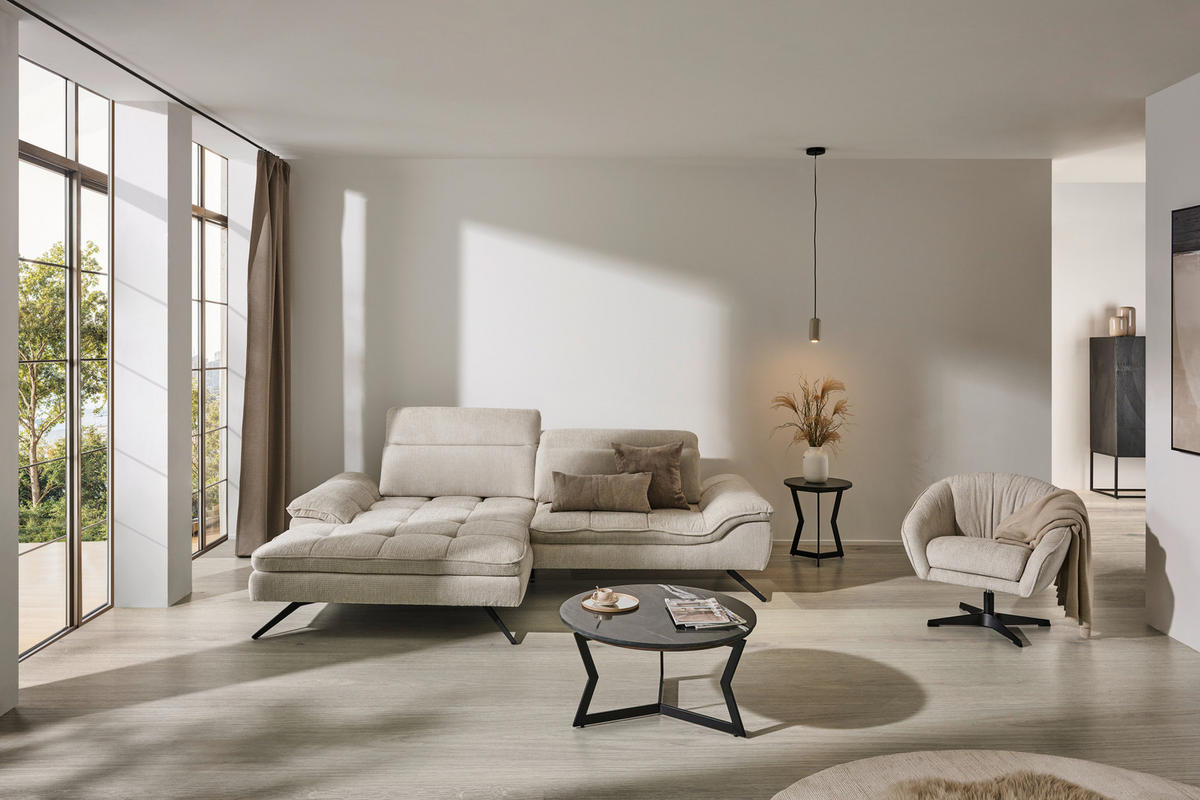 HÖRNSOFFA i chenille beige  - beige/svart, Design, metall/textil (179-202/288cm) - Stylife