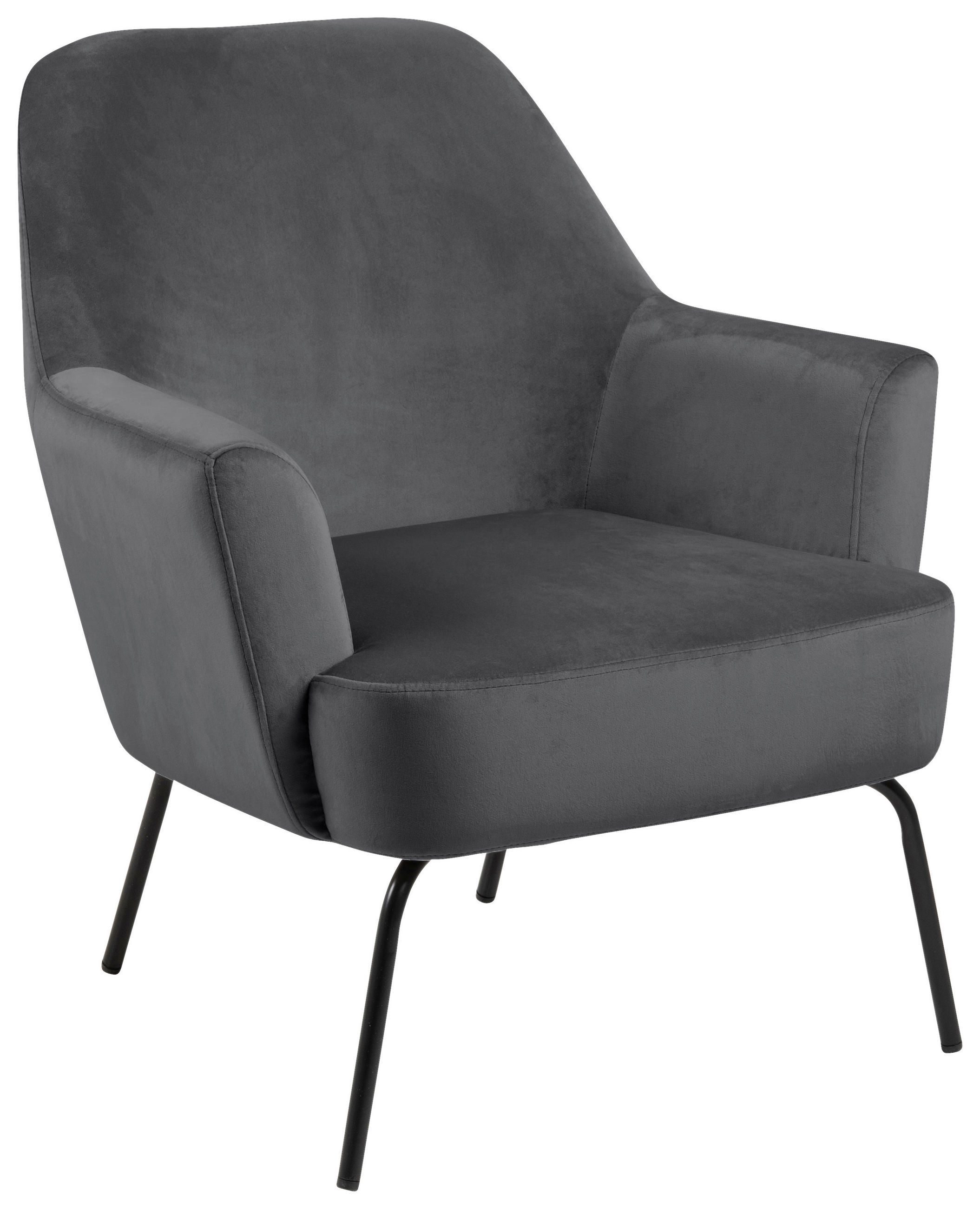 SESSEL in Velours Dunkelgrau  - Dunkelgrau/Schwarz, Konventionell, Textil/Metall (75/83/75cm) - Livetastic
