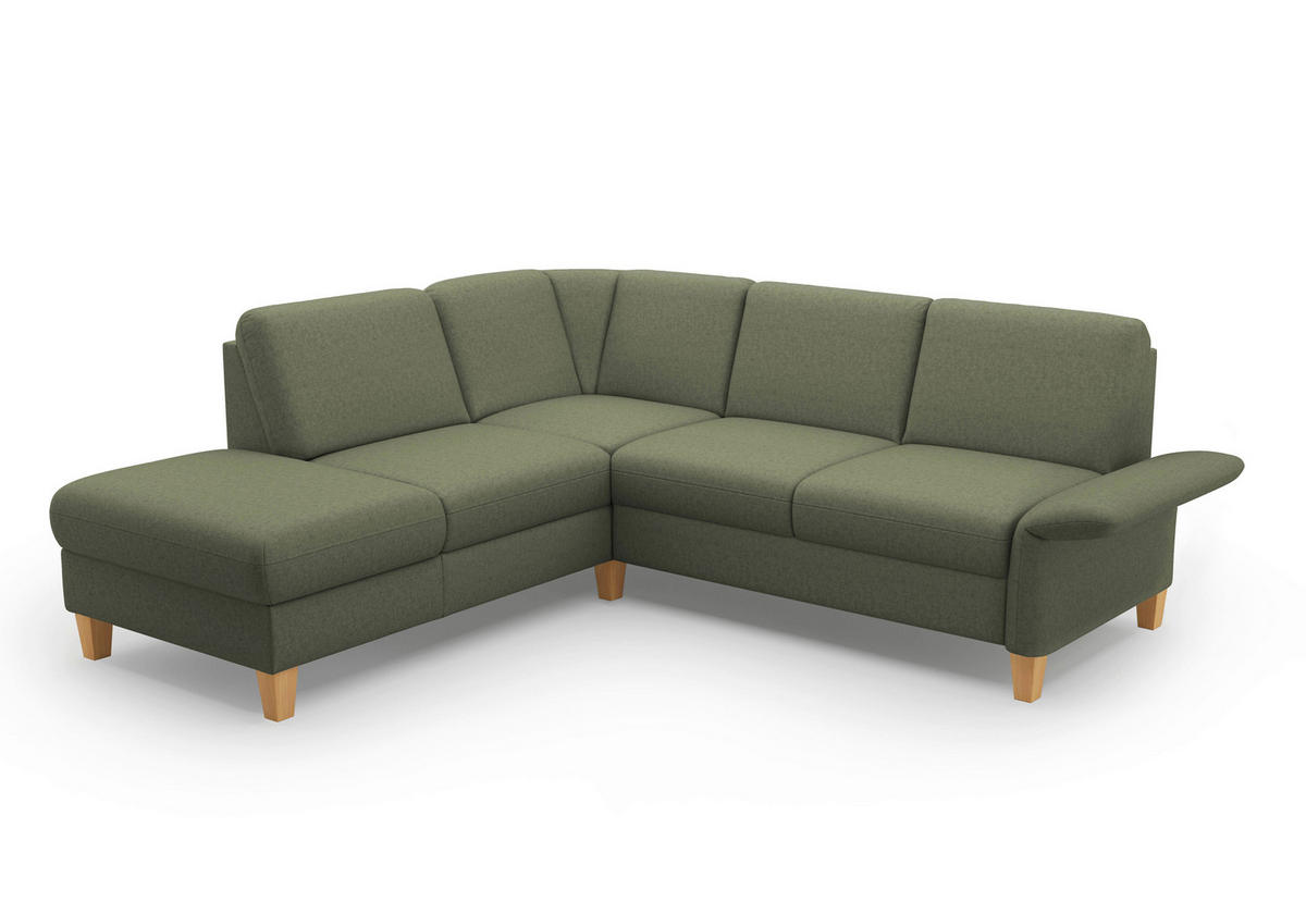 ECKSOFA in Flachgewebe Olivgrün  - Eichefarben/Olivgrün, Konventionell, Holz/Textil (216/240cm) - Sit & More