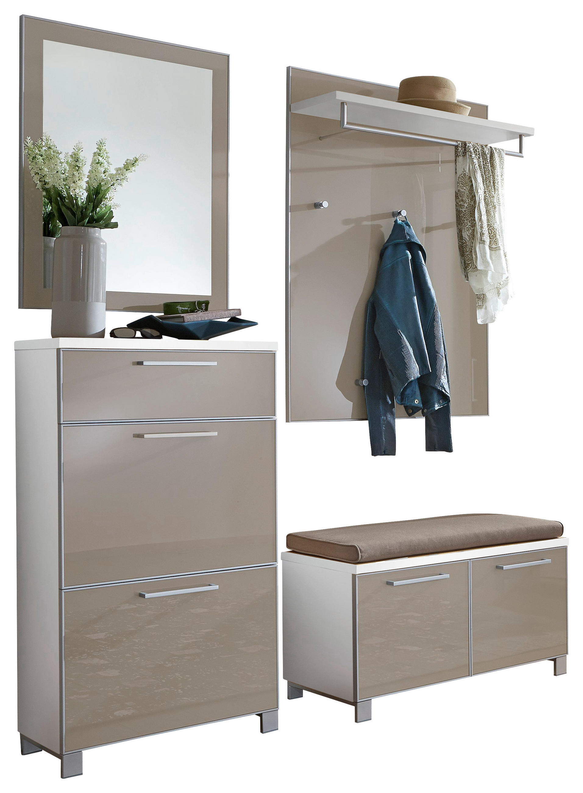 GARDEROBE 5-teilig  in 155/195/40 cm  - Taupe/Weiß, Design, Glas/Holzwerkstoff (155/195/40cm)