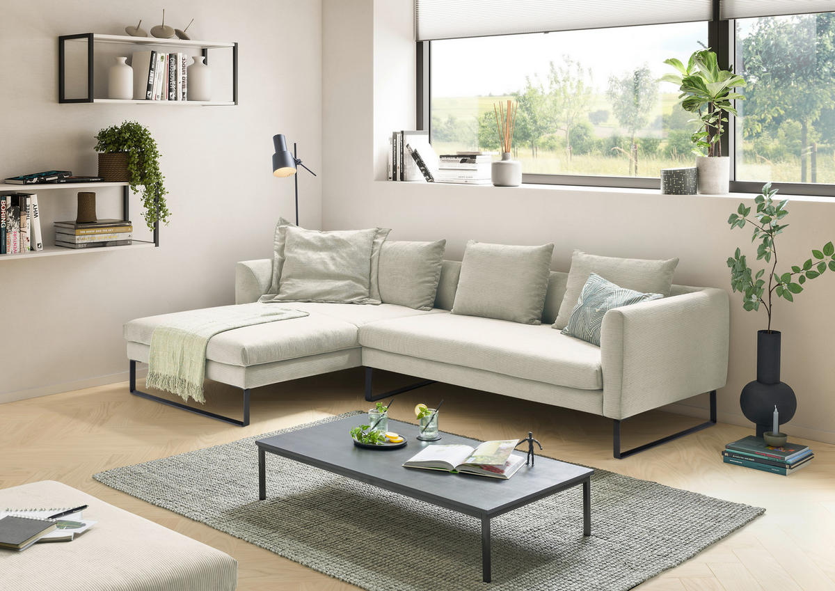 ECKSOFA in Cord Creme  - Creme/Schwarz, Konventionell, Textil/Metall (178/284cm) - Hom`in