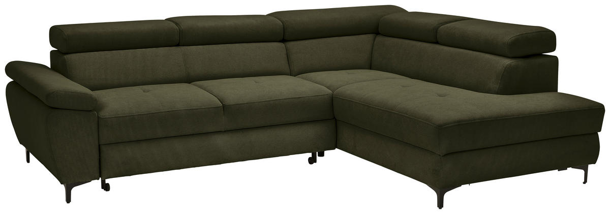 ECKSOFA inkl. Funktion COMBO Dunkelgrün Flachgewebe  - Dunkelgrün/Schwarz, Design, Textil/Metall (266/206cm) - Stylife