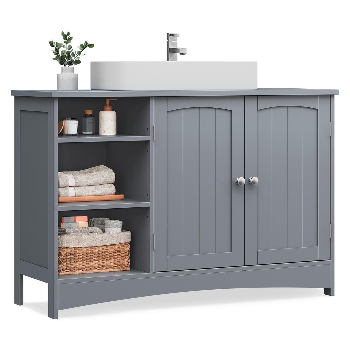 WASCHBECKENUNTERSCHRANK 90/60/30 cm  - Chromfarben/Grau, MODERN, Holzwerkstoff/Metall (90/60/30cm) - MID.YOU