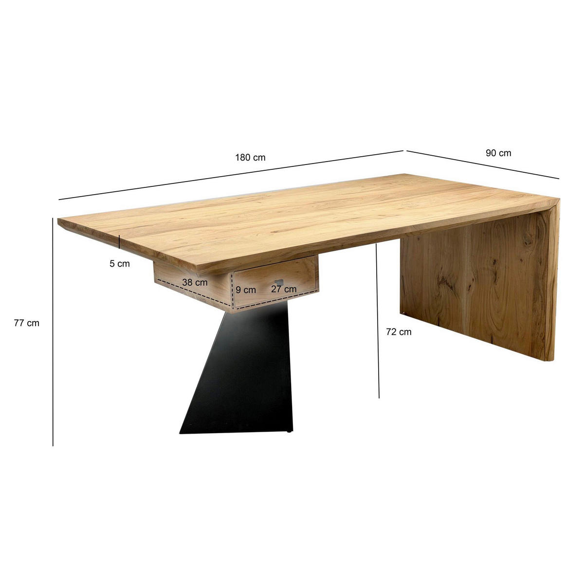 PISALNA MIZA les barve akacije  - črna/barve akacije, Design, kovina/les (180/77/90cm) - Livetastic