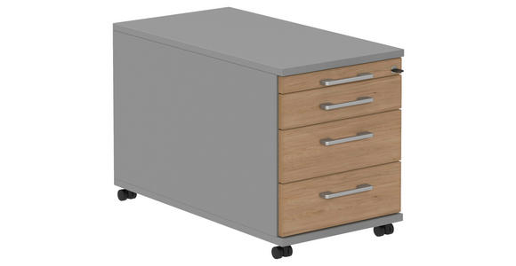 ROLLCONTAINER Grau, Eichefarben, Alufarben - Eichefarben/Alufarben, KONVENTIONELL, Holzwerkstoff/Metall (42,7/54,4/80cm) - Moderano