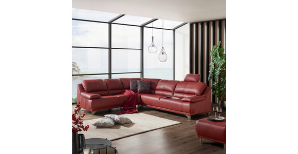 ECKSOFA in Echtleder Rot  - Rot/Schwarz, Design, Leder/Metall (253/290cm) - Xora