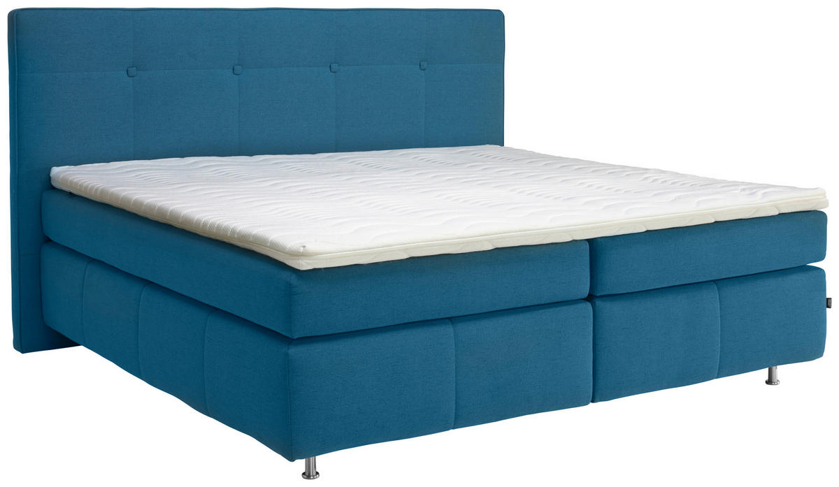BOXSPRINGBETT 200/200 cm  in Blau  - Blau/Alufarben, Konventionell, Textil/Metall (200/200cm) - Dieter Knoll