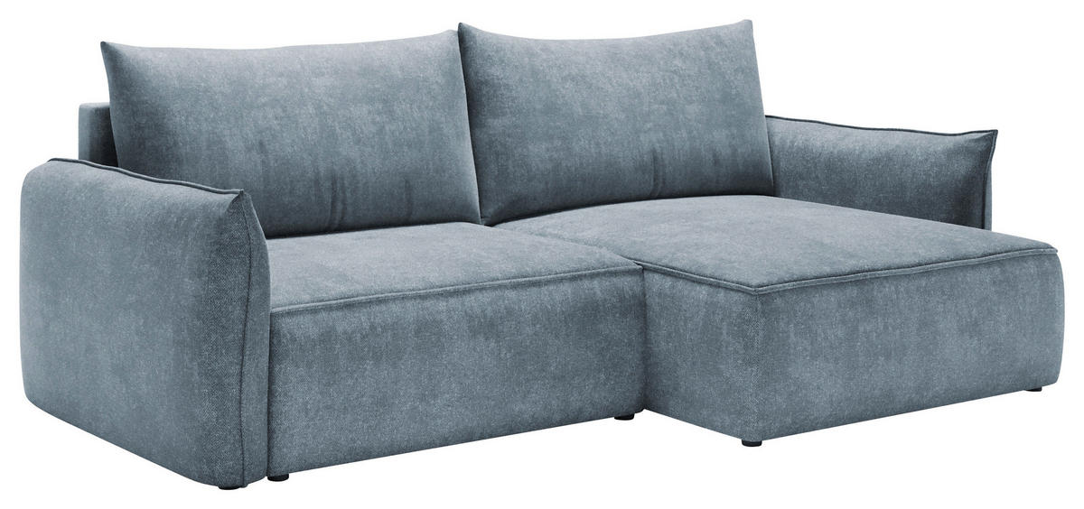 ECKSOFA Blau Struktur Rückenkissen, Bettkasten, Schlaffunktion, Rücken echt, Liegefläche im Originalstoff  - Blau/Schwarz, KONVENTIONELL, Kunststoff/Textil (266/148cm) - Milino
