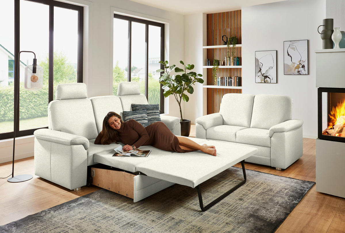 3-SITZER-SOFA Chenille Creme  - Creme/Alufarben, Konventionell, Textil/Metall (208/96/89cm) - Beldomo Comfort