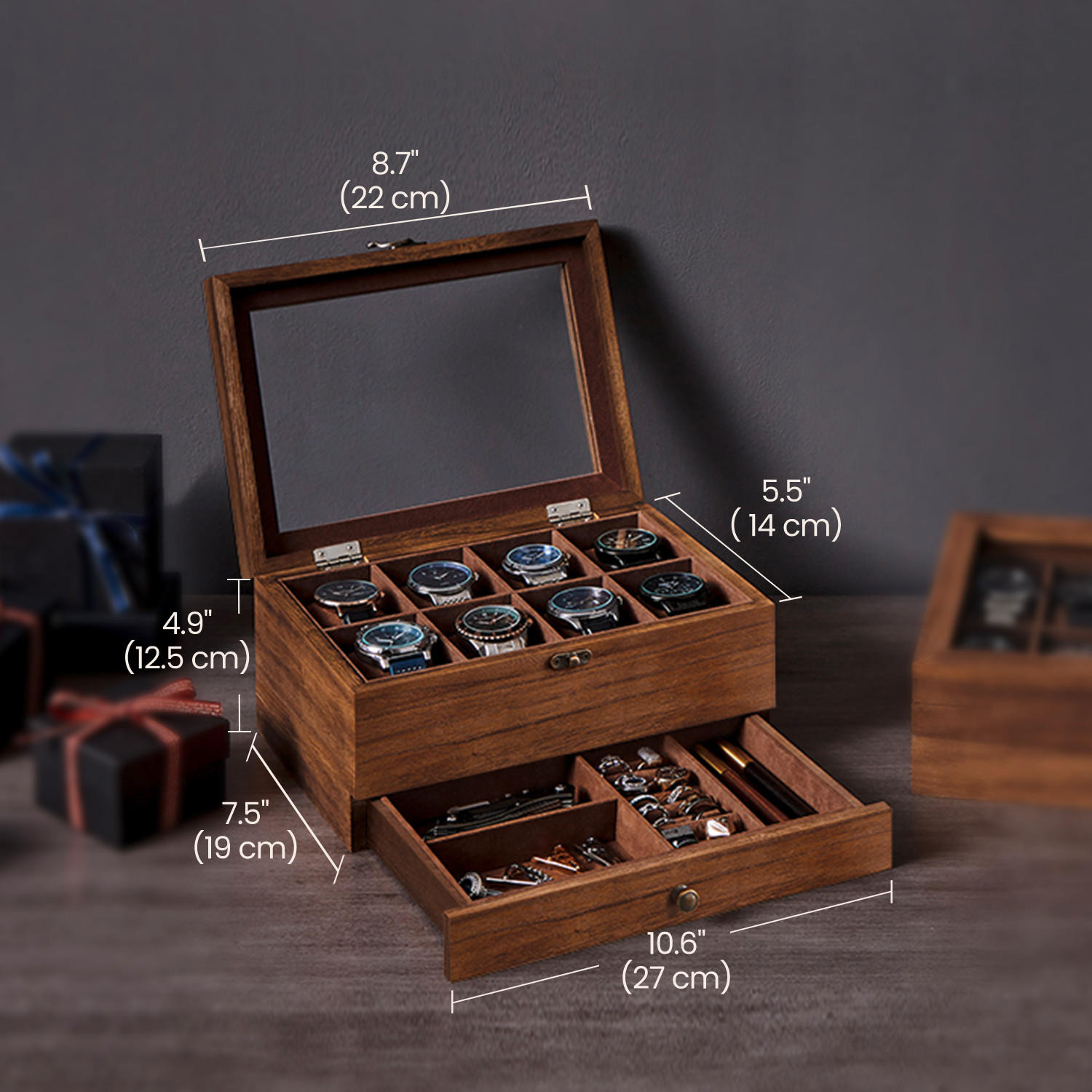 UHRENBOX - Braun, Basics, Holz/Metall (27/12,5/19cm)
