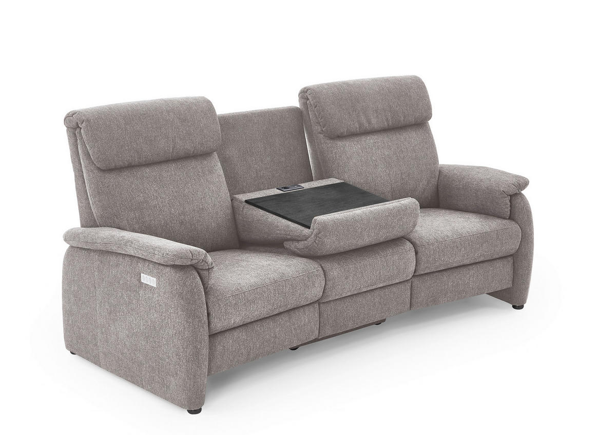 TRAPEZSOFA in Flachgewebe Greige  - Greige/Schwarz, Konventionell, Textil/Metall (219/107/97cm) - Pure Home Comfort