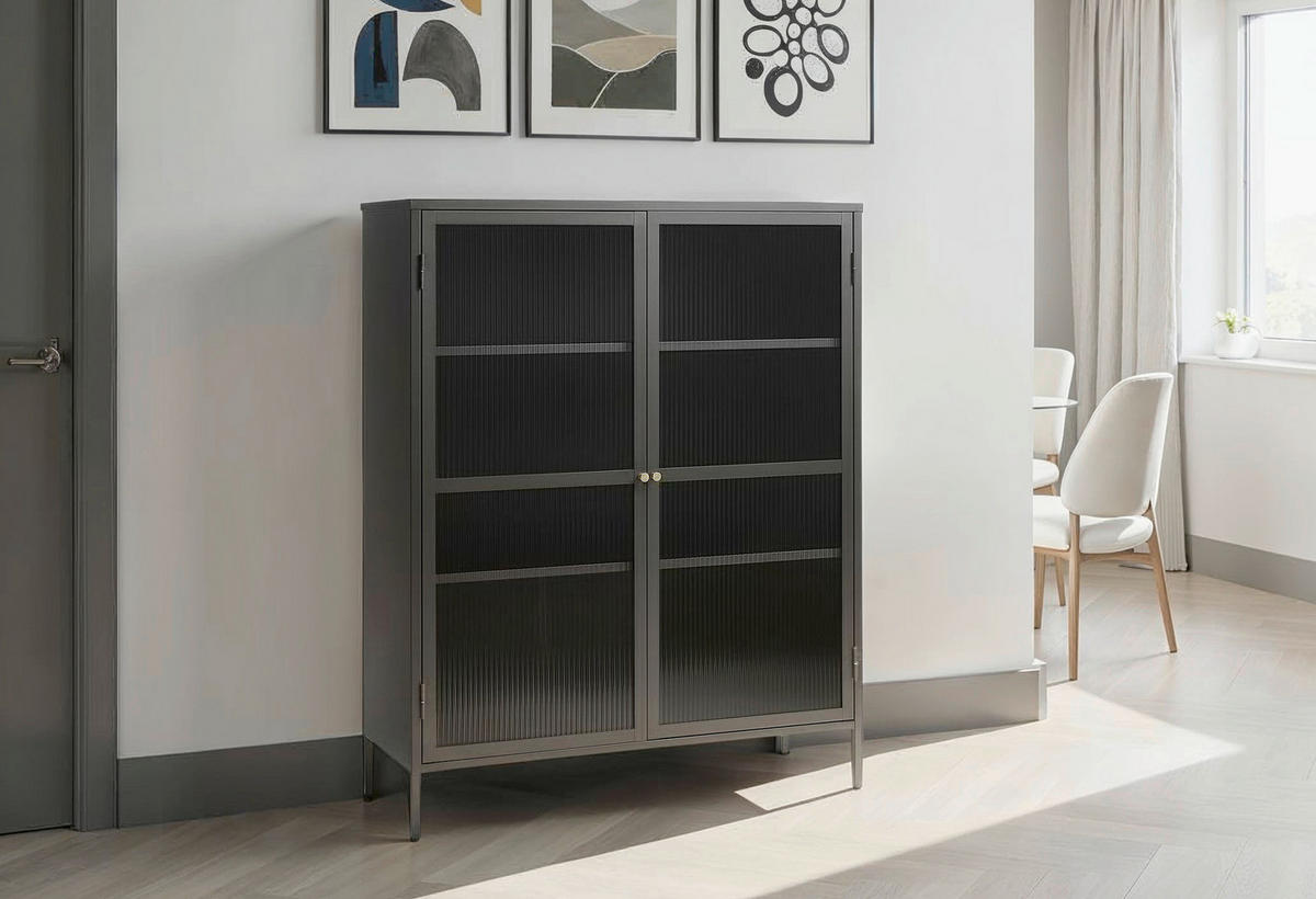 HIGHBOARD BRONCO GLASS CABINET H140 CM 110/140/40 cm  - Goldfarben/Schwarz, MODERN, Glas/Metall (110/140/40cm) - Lomoco