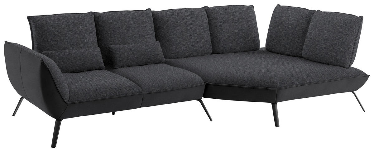 ECKSOFA in Flachgewebe Anthrazit  - Anthrazit/Schwarz, Design, Textil/Metall (320/169cm) - Moderano