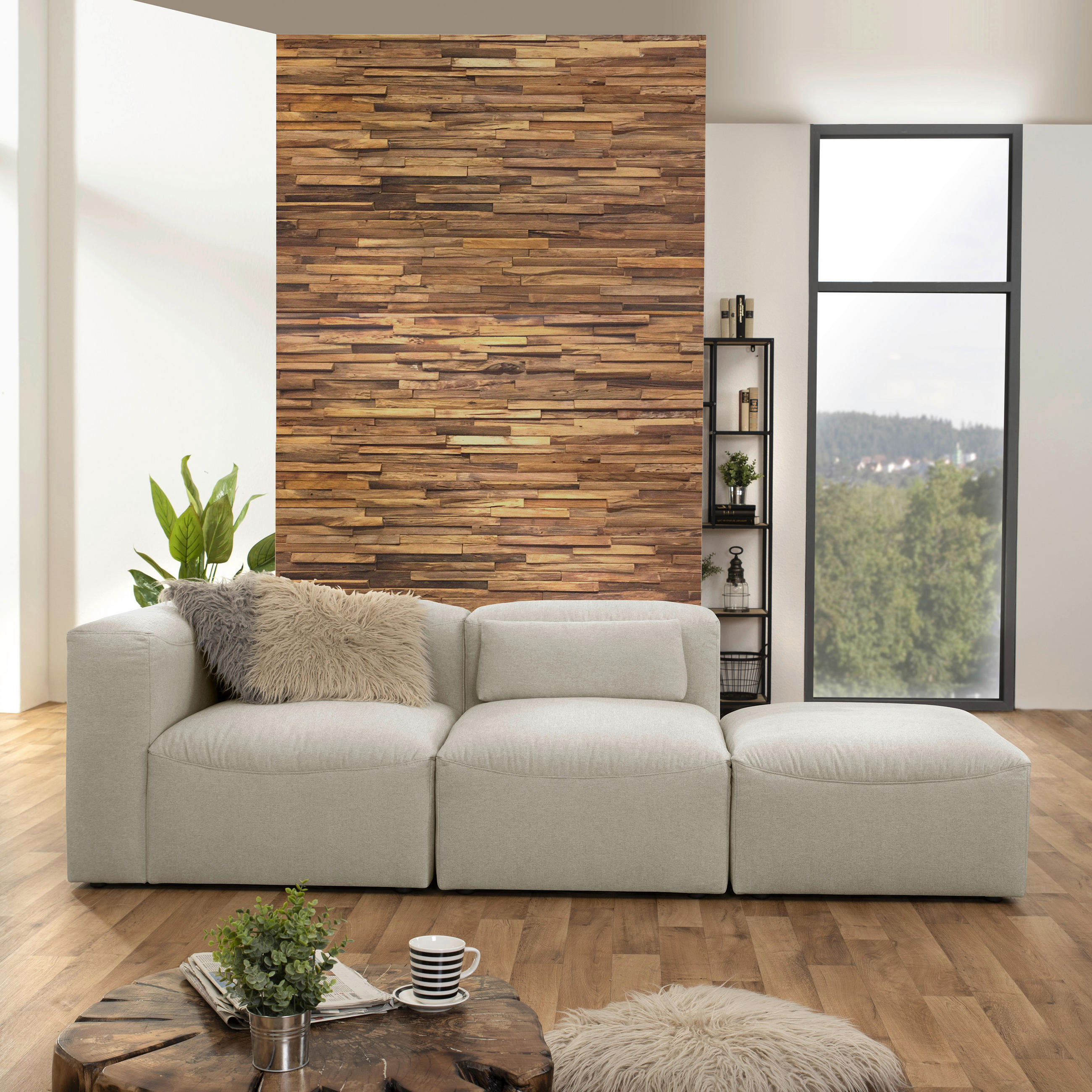 OTTOMANE LENA Flachgewebe Creme - Creme, Design, Kunststoff/Textil (250/73/100cm) - Max Winzer