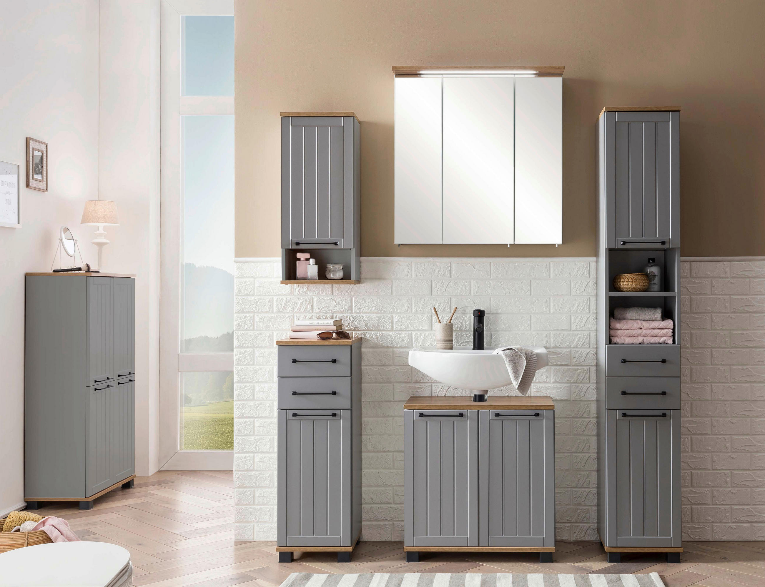 HÄNGESCHRANK 30,3/70,8/20,5 cm  - Platinfarben/Eichefarben, MODERN, Holzwerkstoff/Metall (30,3/70,8/20,5cm) - Stylife