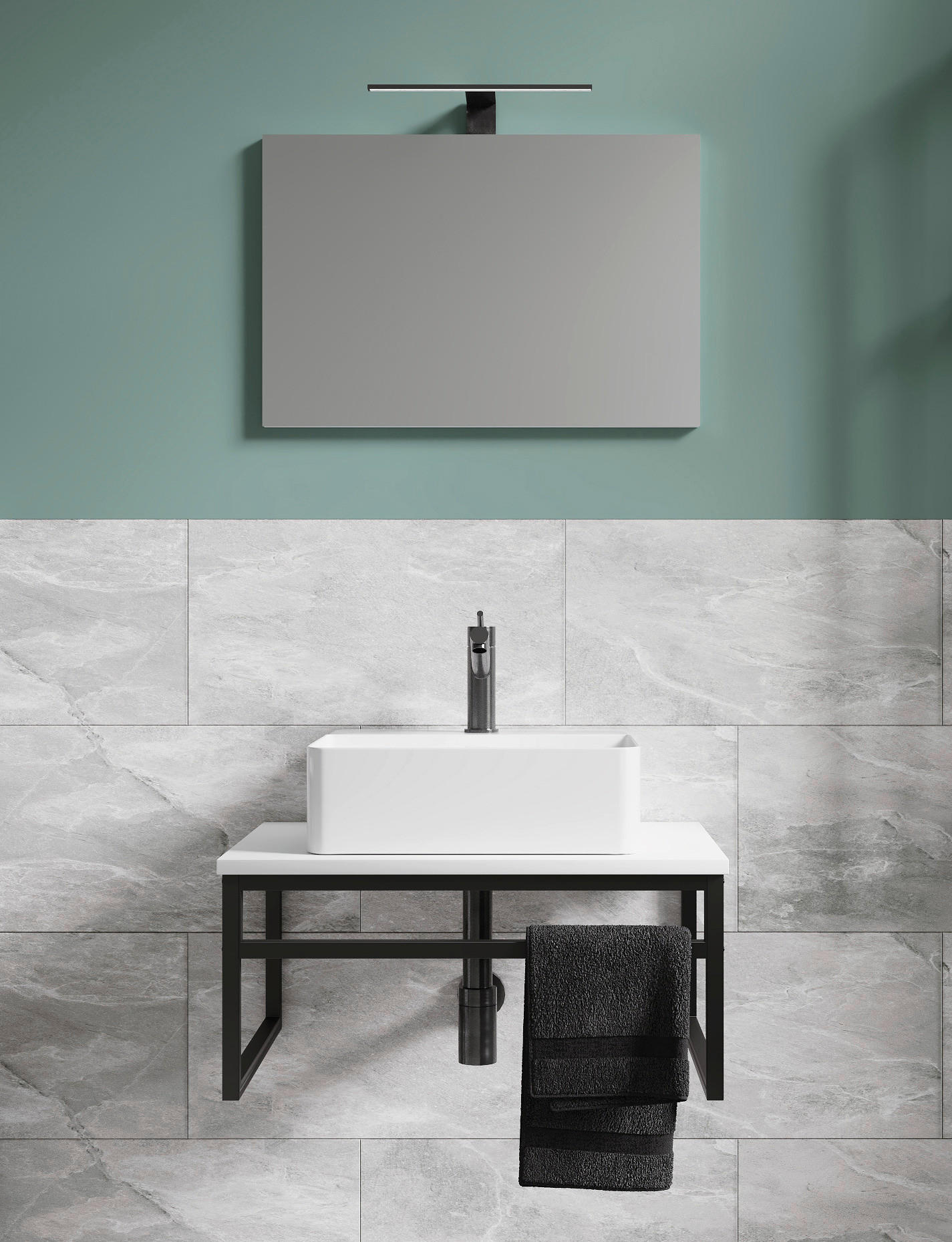 BADEZIMMER 3-teilig  in 60 cm  - Weiss/Schwarz, Modern, Glas/Keramik (60cm) - MID.YOU