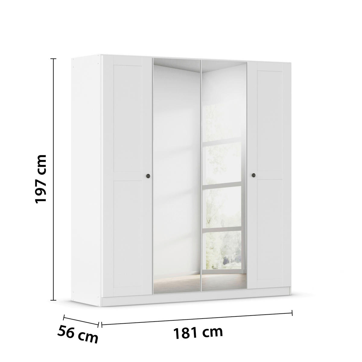 DREHTÜRENSCHRANK 181/197/54 cm,  in Weiß, 4-türig  - Schwarz/Weiß, KONVENTIONELL, Glas/Holzwerkstoff (181/197/54cm) - home24