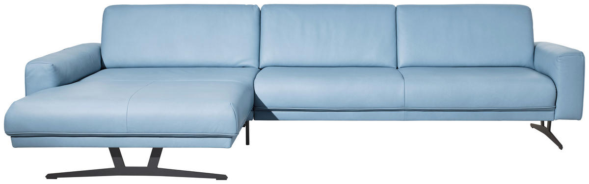 ECKSOFA Nova in Echtleder Hellblau  179/324 cm  - Anthrazit/Hellblau, KONVENTIONELL, Leder/Metall (179/324cm) - Johann Jakob