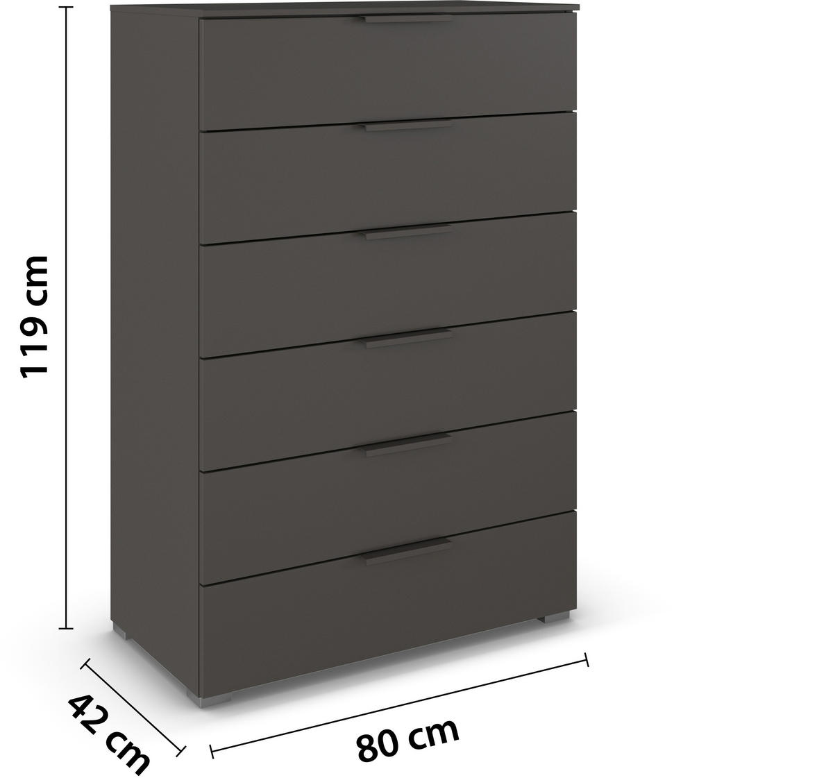KOMMODE 80/119/42 cm  in Graphitfarben  - Graphitfarben/Alufarben, Trend, Holzwerkstoff/Metall (80/119/42cm) - Novel