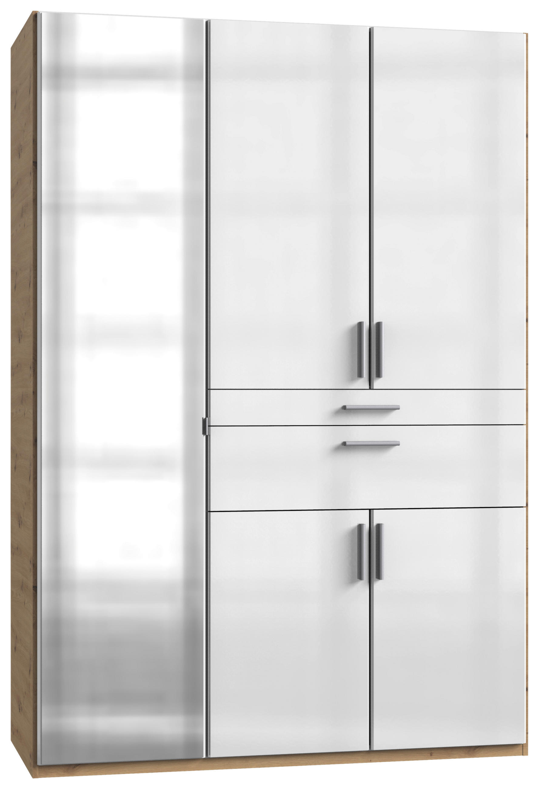 DREHTÜRENSCHRANK 135/197/58 cm 5-türig - Weiß Hochglanz/Alufarben, MODERN, Holzwerkstoff/Kunststoff (135/197/58cm) - MID.YOU