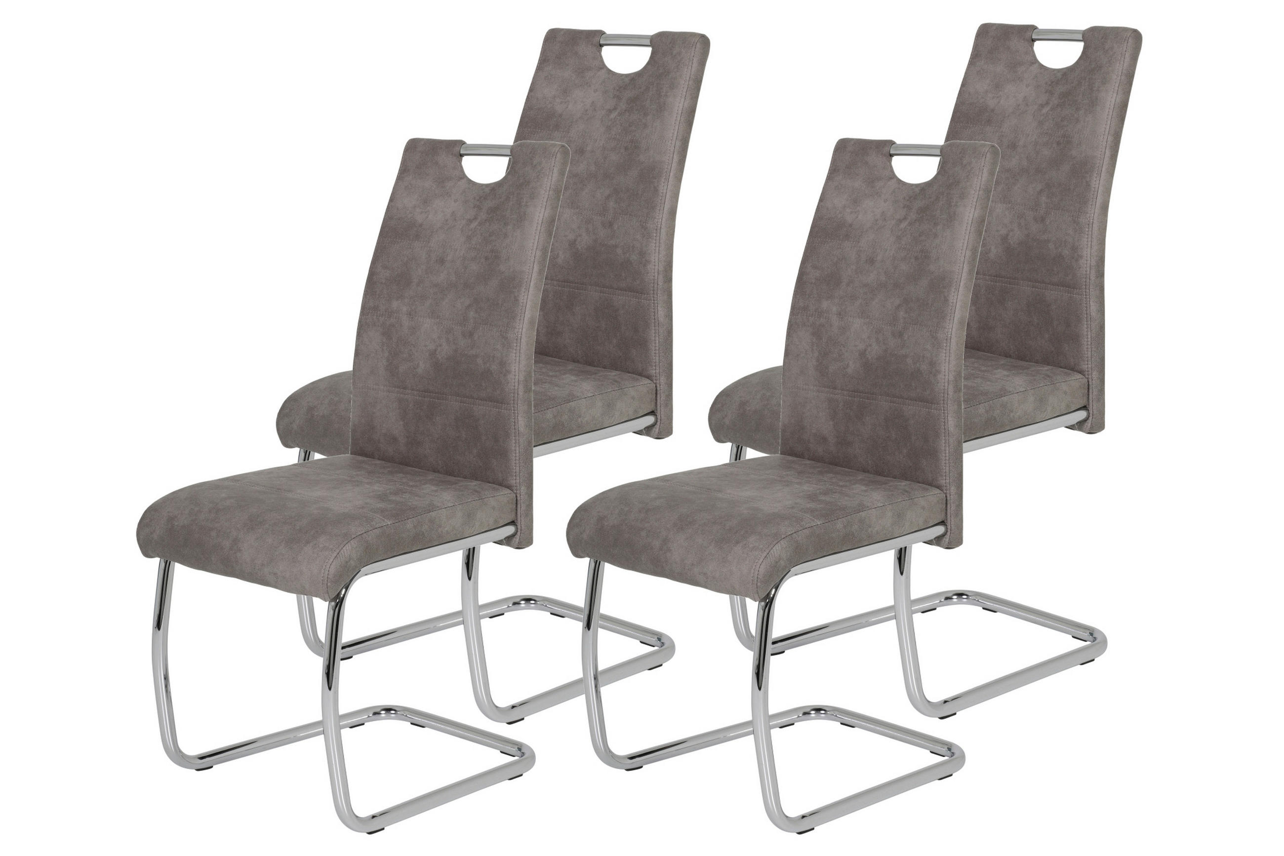 SCHWINGSTUHL-SET 4 Stück  in Stahl Lederlook  - Chromfarben/Grau, MODERN, Textil/Metall (43/98/59cm) - MID.YOU