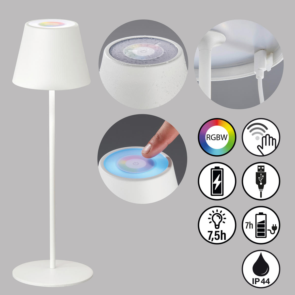 AKKU-TISCHLEUCHTE Cosenza 12/38 cm   - Sandfarben/Weiß, KONVENTIONELL, Metall (12/38cm)