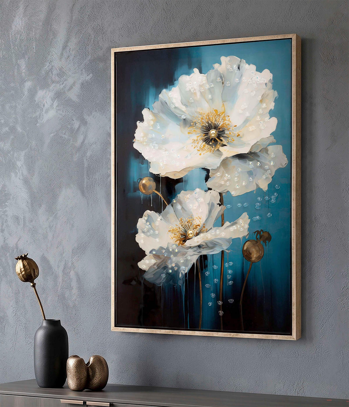 LEINWANDBILD Blumen  - Goldfarben, Basics, Holz/Textil (42/62/3.5cm)