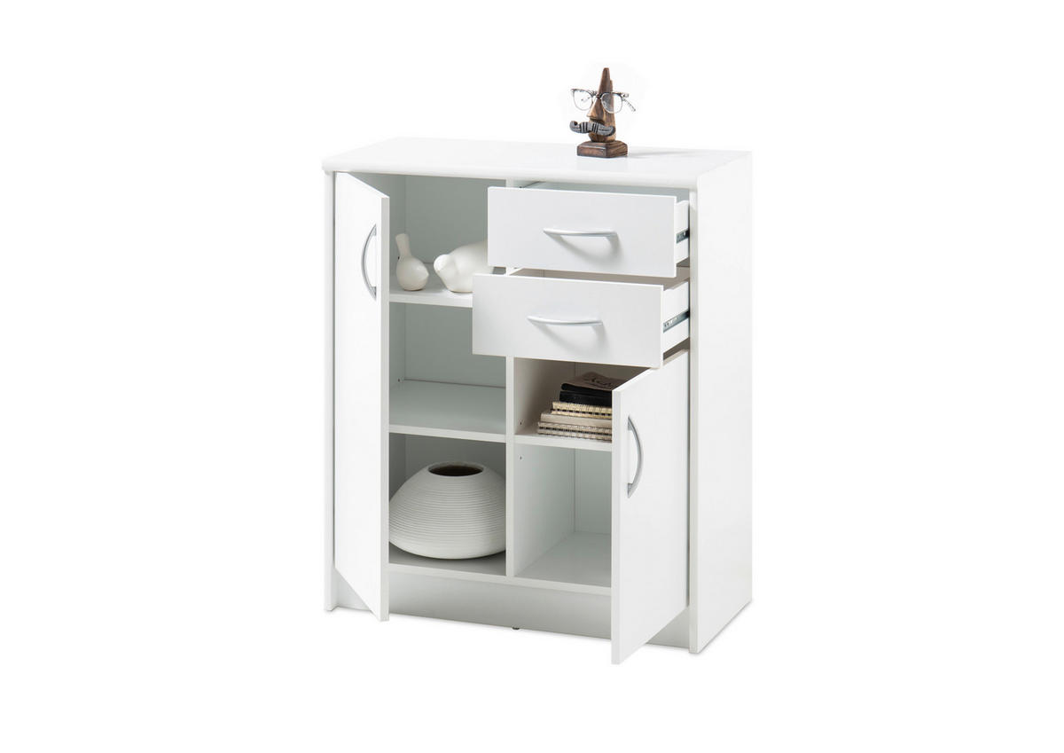 KOMODA   74/86/35 cm   bijela  - bijela/srebrne boje, Basics, drvni materijal/plastika (74/86/35cm) - Carryhome