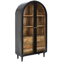 VITRINE  in vollmassiv Mangoholz Naturfarben, Schwarz  - Goldfarben/Schwarz, Design, Glas/Holz (96/170/40cm) - Livetastic