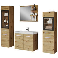 Badmöbel-Set 5-tlg. Madrit mit 5-teilig  in 120 cm  - Weiss/Eiche Artisan, Lifestyle, Glas/Holzwerkstoff (120cm) - P & B