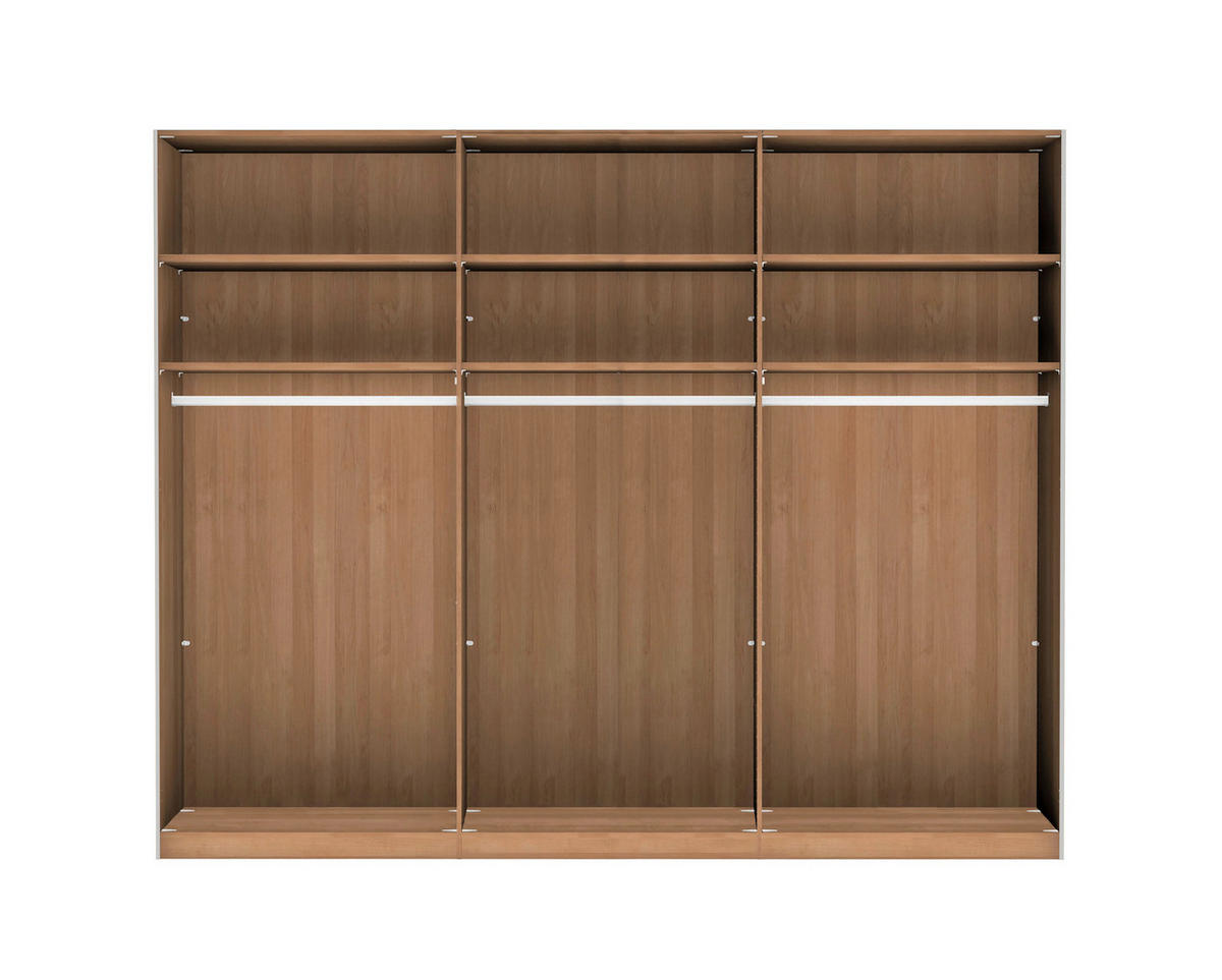SCHWEBETÜRENSCHRANK 250/217/67 cm 3-türig Weiß, Buchefarben  - Buchefarben/Weiß, Natur, Glas/Holz (250/217/67cm) - Linea Natura
