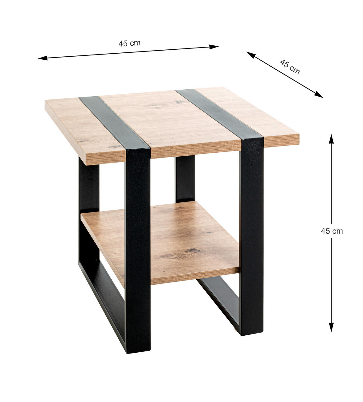 BEISTELLTISCH 45/45/45 cm Schwarz, Eichefarben quadratisch  - Eichefarben/Schwarz, Design, Holzwerkstoff/Metall (45/45/45cm)