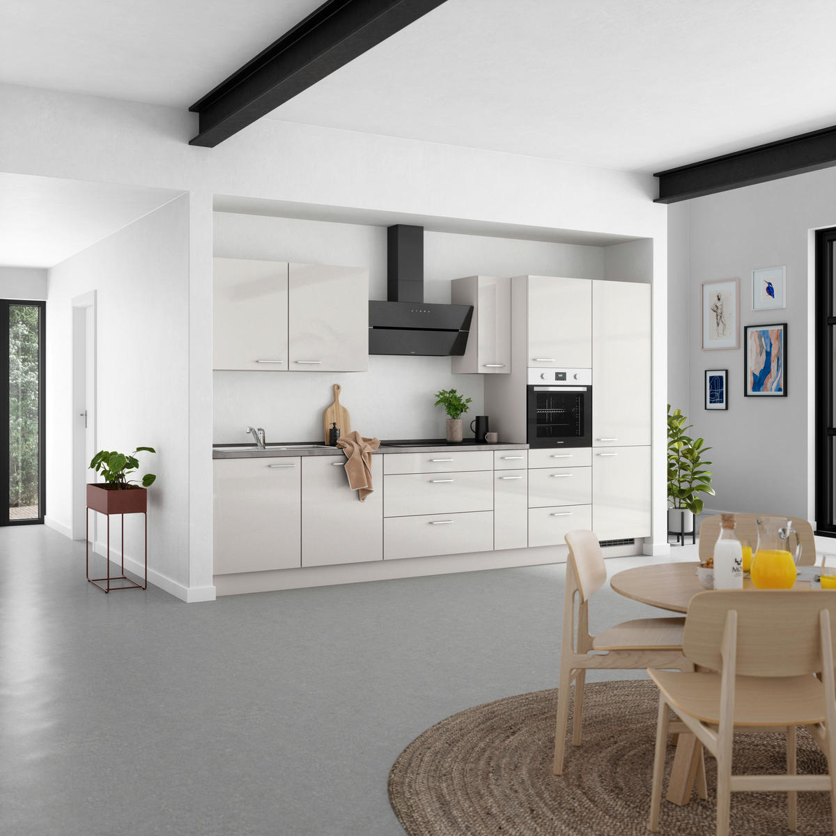 KÜCHENBLOCK Flash 360 cm  in Schieferfarben, Hellgrau  - Schieferfarben/Edelstahlfarben, MODERN, Holzwerkstoff/Metall (360cm) - Nobilia