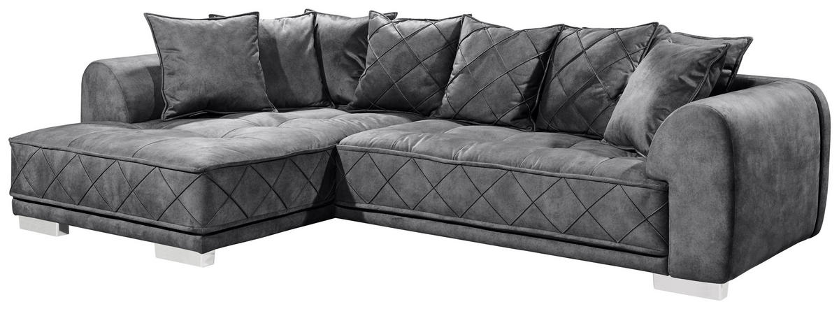 ECKSOFA Anthrazit Mikrovelours  - Anthrazit/Silberfarben, Basics, Kunststoff/Textil (319/194cm) - MID.YOU