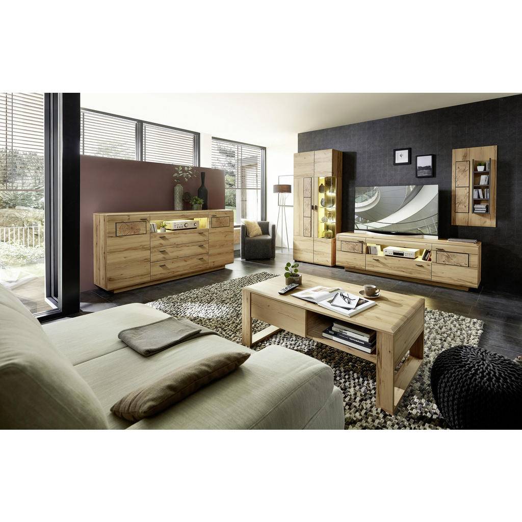 Thumbnail - Xora Lowboard Bern, Buche, Holzwerkstoff, 2 Fächer, 1 Schubladen, 190x59x47 cm, Beimöbel erhältlich, Wohnzimmer, Wohnwän...