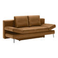 SCHLAFSOFA Braun Echtleder  - Chromfarben/Braun, Design, Leder/Metall (200/85/90cm) - Novel