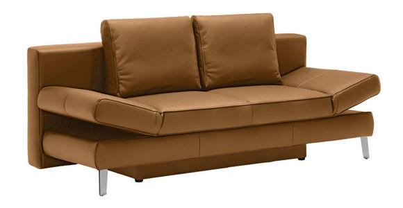 SCHLAFSOFA Braun Echtleder  - Chromfarben/Braun, Design, Leder/Metall (200/85/90cm) - Novel