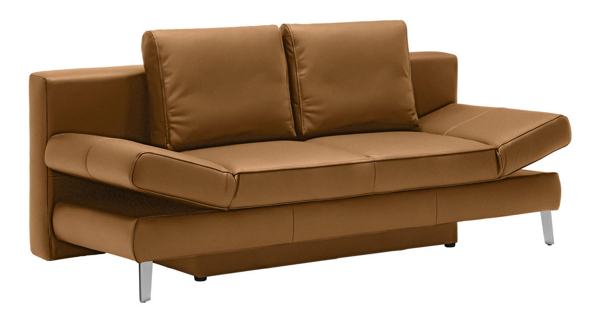 SCHLAFSOFA Echtleder Braun  - Chromfarben/Braun, Design, Leder/Metall (200/85/90cm) - Novel
