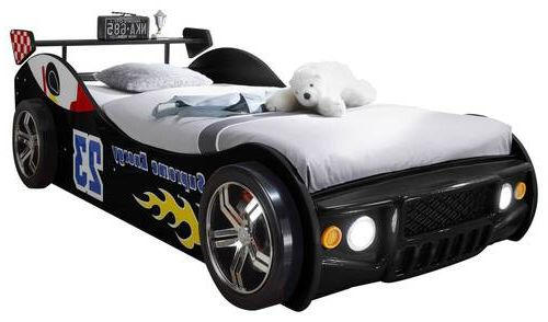 möbelando Autobett Letta, Autobett mit LED-Beleuchtung 90 x 200 cm -  Aufregendes Auto Kinderbett für kleine Rennfahrer in Schwarz - 105 x 60 x  225 cm (B/H/T)