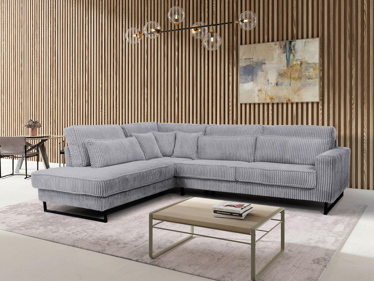 ROHOVÁ SEDAČKA, textil, kompozitní dřevo, šedá - šedá/černá, Konvenční, kov/kompozitní dřevo (284/253cm) - Livetastic
